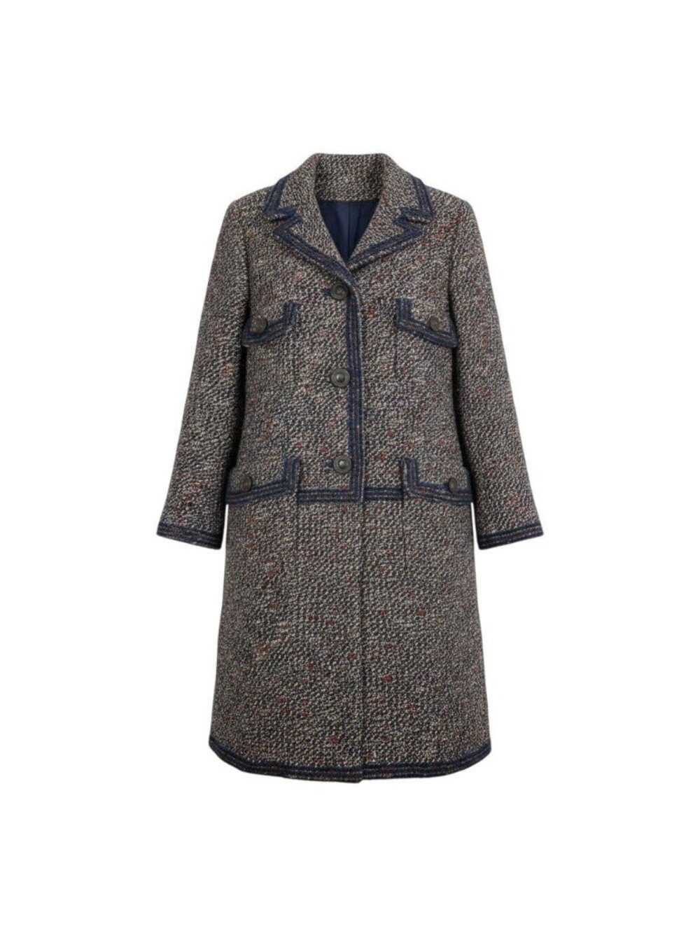 Chanel CC Button Layered Look Tweed Coat CC Multicolor